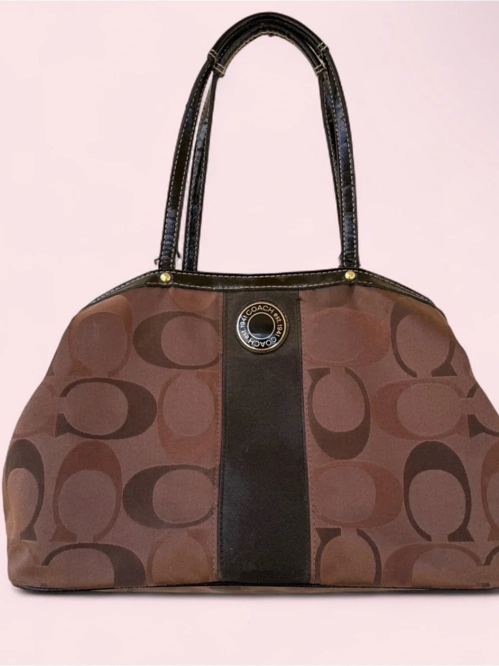 Coach Y2K Brown Signature C Logo Jacquard Shoulder Bag Purse